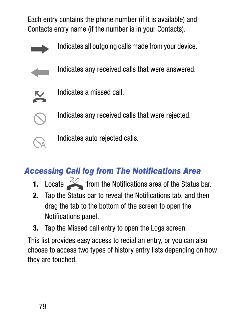 Accessing call log from the notifications area | Samsung SM-S890LZKATFN User Manual | Page 86 / 459