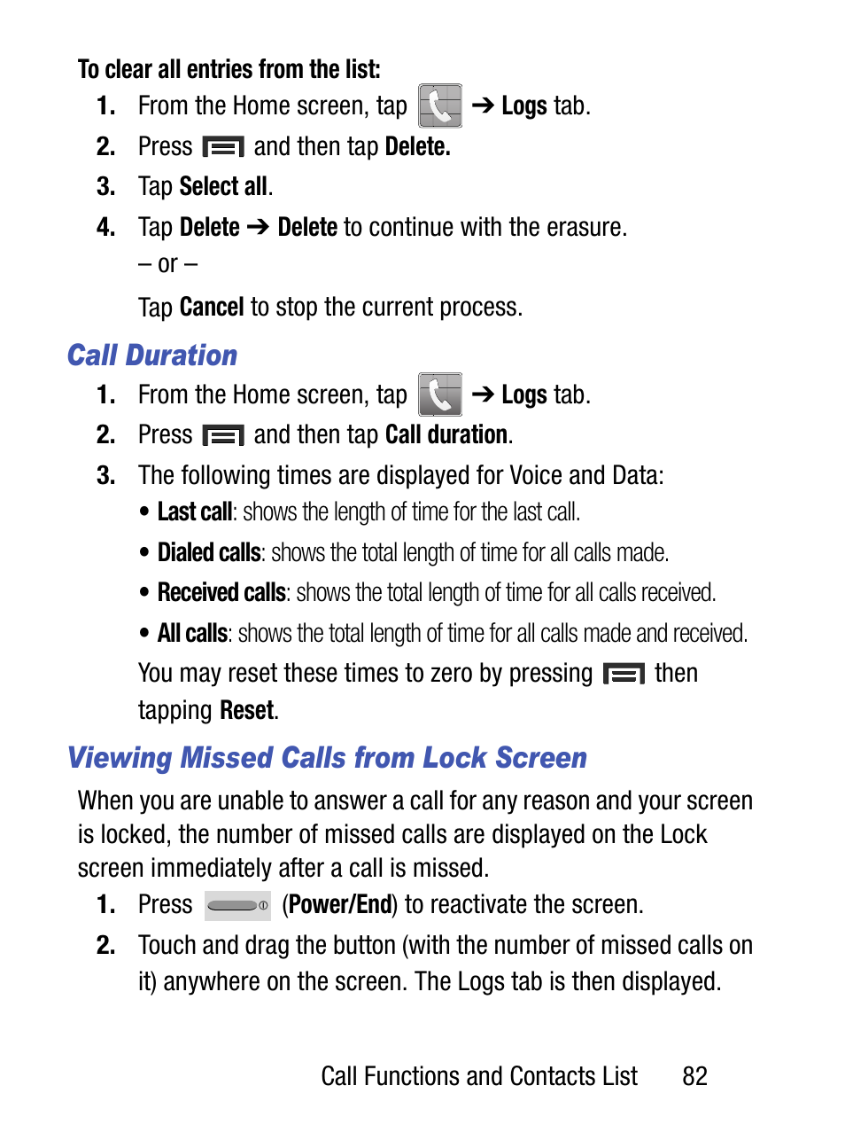 Call duration, Viewing missed calls from lock screen | Samsung SM-S890LZKATFN User Manual | Page 89 / 459