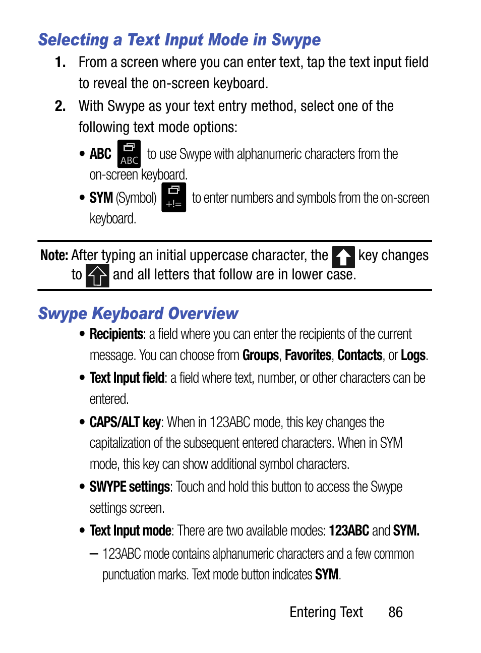 Selecting a text input mode in swype, Swype keyboard overview | Samsung SM-S890LZKATFN User Manual | Page 93 / 459