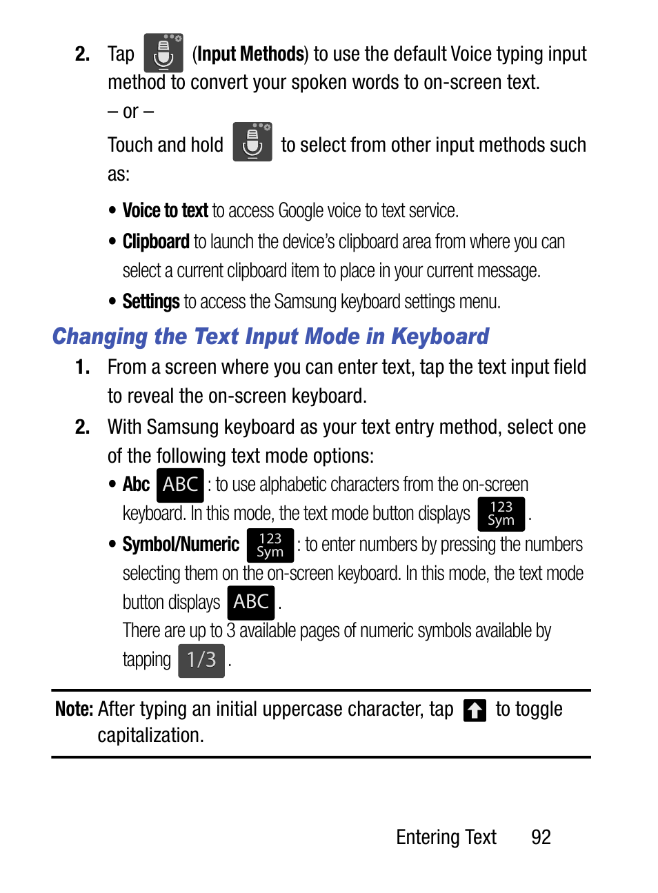 Changing the text input mode in keyboard | Samsung SM-S890LZKATFN User Manual | Page 99 / 459