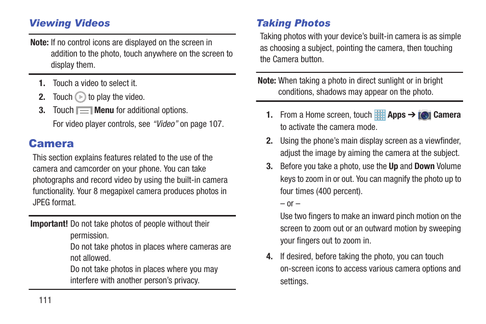 Camera | Samsung SGH-I317TSAATT User Manual | Page 118 / 226