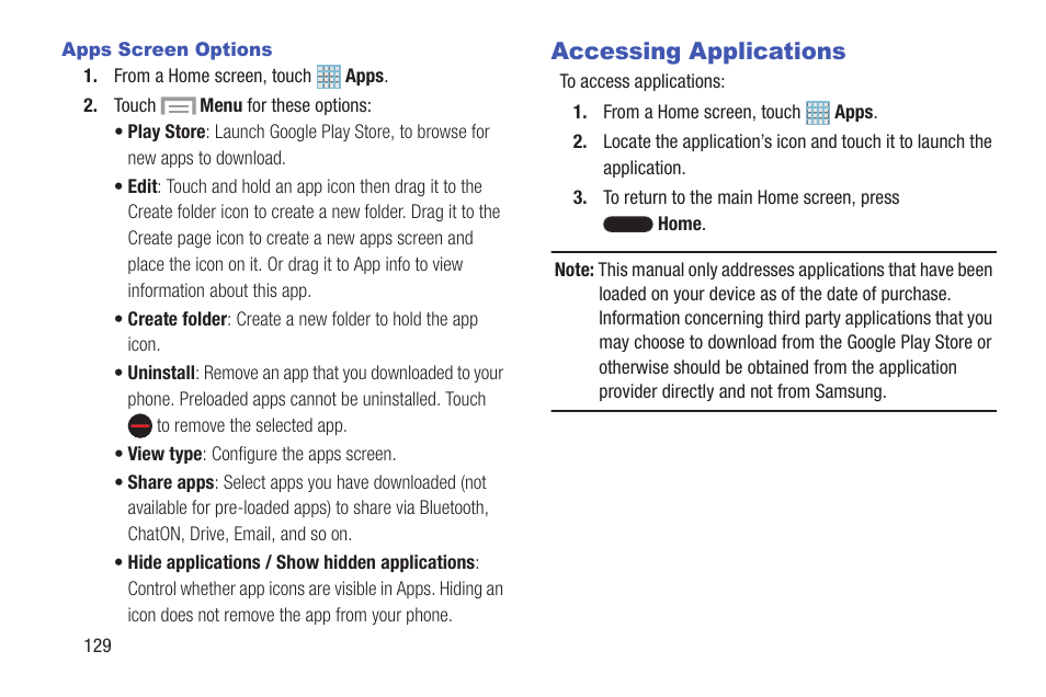 Accessing applications | Samsung SGH-I317TSAATT User Manual | Page 136 / 226