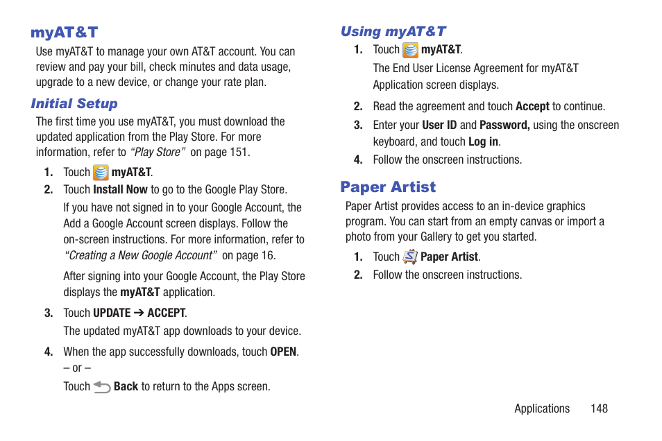 Myat&t, Paper artist, Myat&t paper artist | Samsung SGH-I317TSAATT User Manual | Page 155 / 226