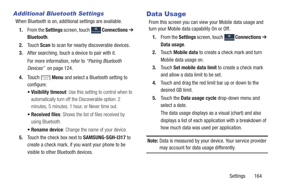 Data usage | Samsung SGH-I317TSAATT User Manual | Page 171 / 226