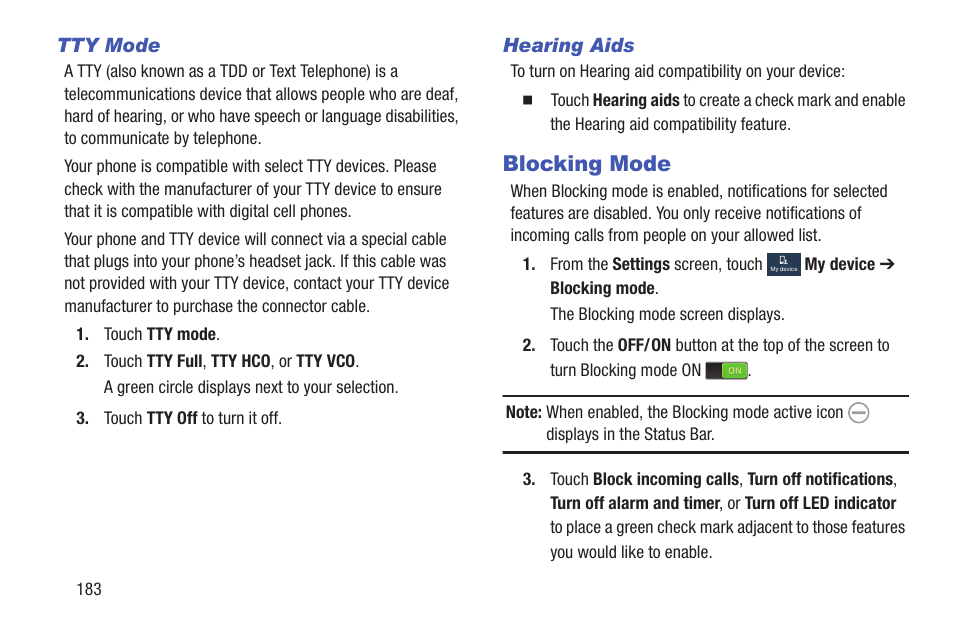 Blocking mode | Samsung SGH-I317TSAATT User Manual | Page 190 / 226