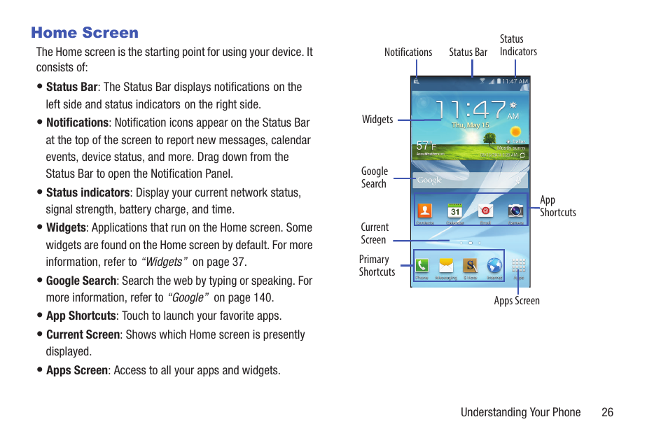 Home screen | Samsung SGH-I317TSAATT User Manual | Page 33 / 226