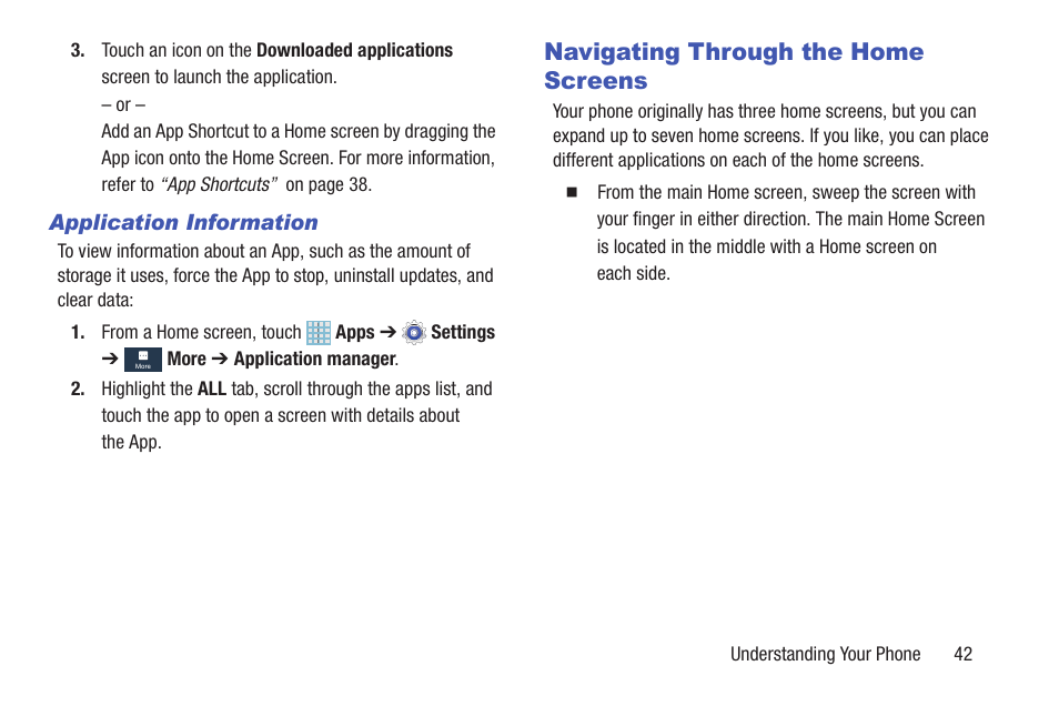 Navigating through the home screens | Samsung SGH-I317TSAATT User Manual | Page 49 / 226