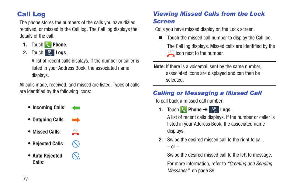 Call log | Samsung SGH-I317TSAATT User Manual | Page 84 / 226