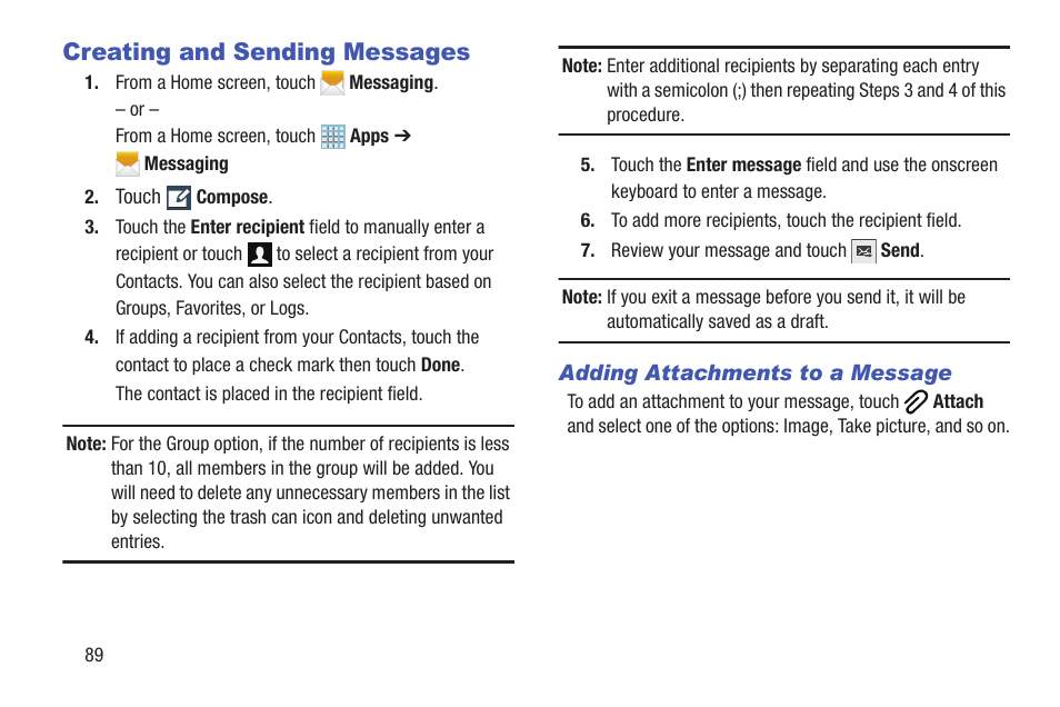 Creating and sending messages | Samsung SGH-I317TSAATT User Manual | Page 96 / 226