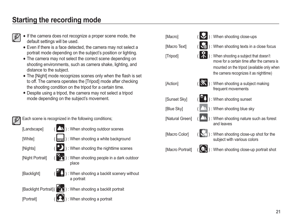 Starting the recording mode | Samsung EC-PL80ZZBPSCA User Manual | Page 22 / 103