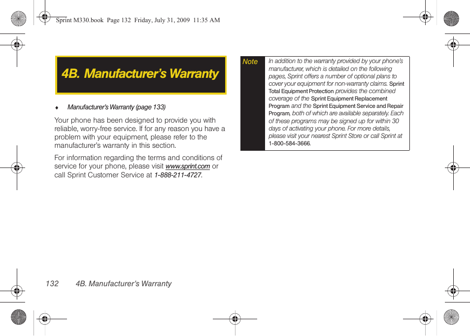 4b. manufacturer’s warranty | Samsung SPH-M330MBASPR User Manual | Page 146 / 160