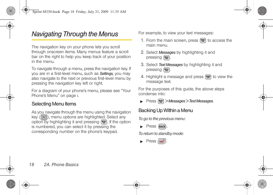 Navigating through the menus | Samsung SPH-M330MBASPR User Manual | Page 32 / 160