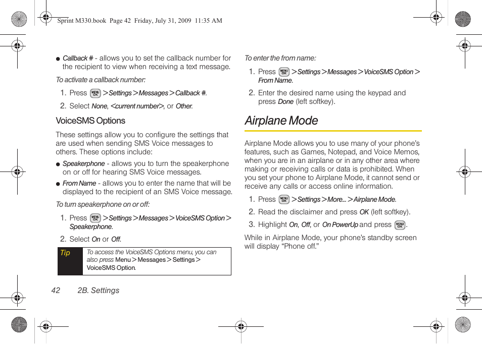 Airplane mode | Samsung SPH-M330MBASPR User Manual | Page 56 / 160