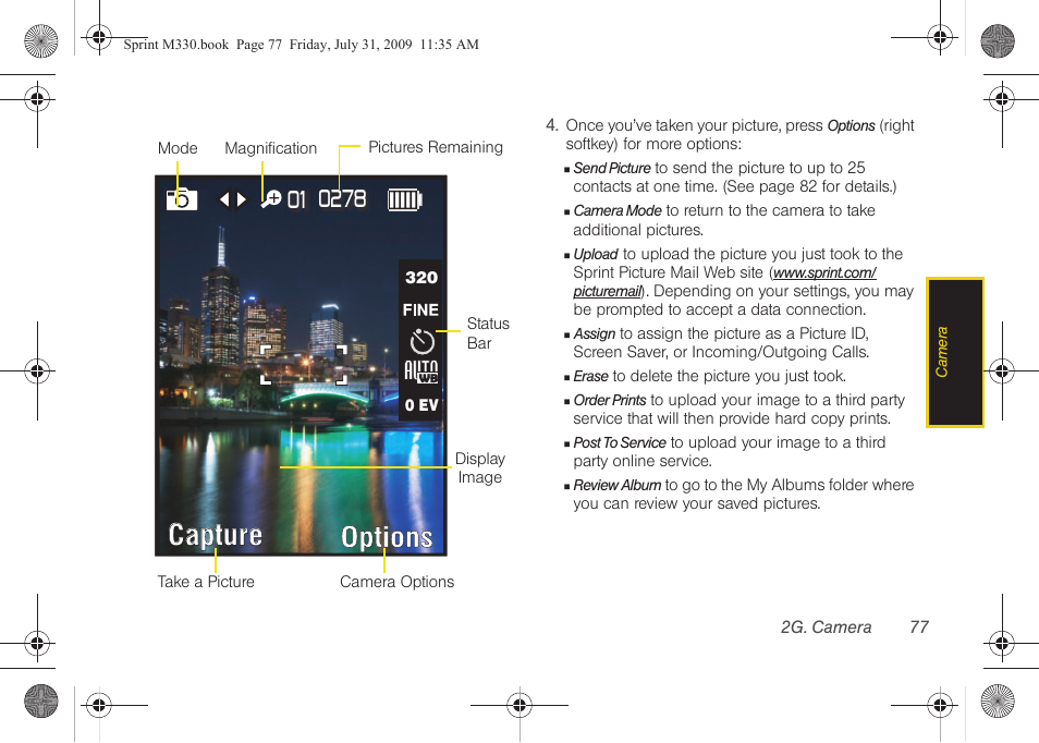 Capture, Options | Samsung SPH-M330MBASPR User Manual | Page 91 / 160