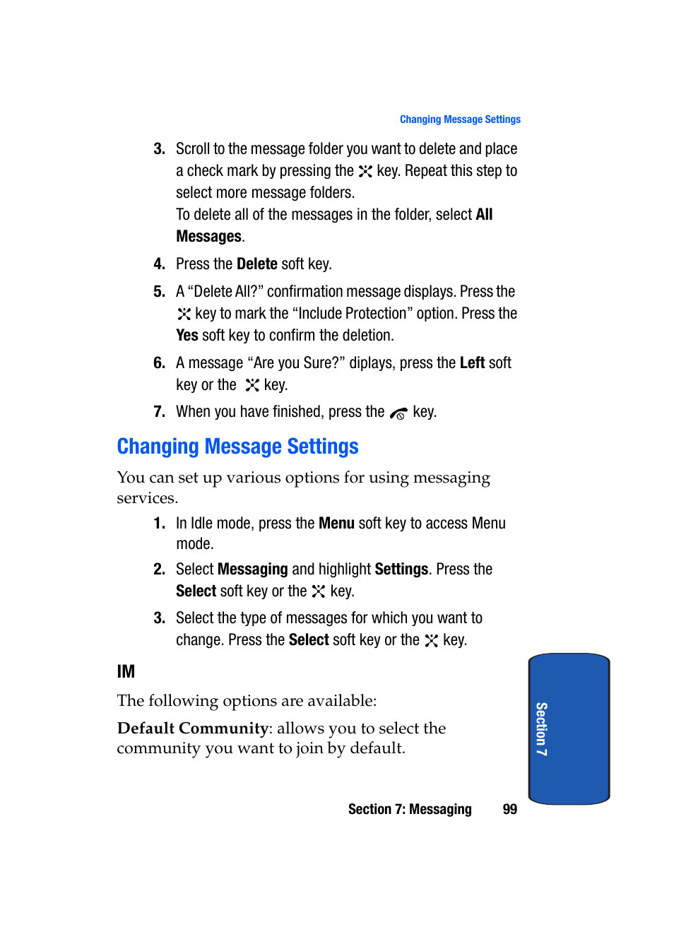 Changing message settings | Samsung SGH-P207ZKACIN User Manual | Page 103 / 209