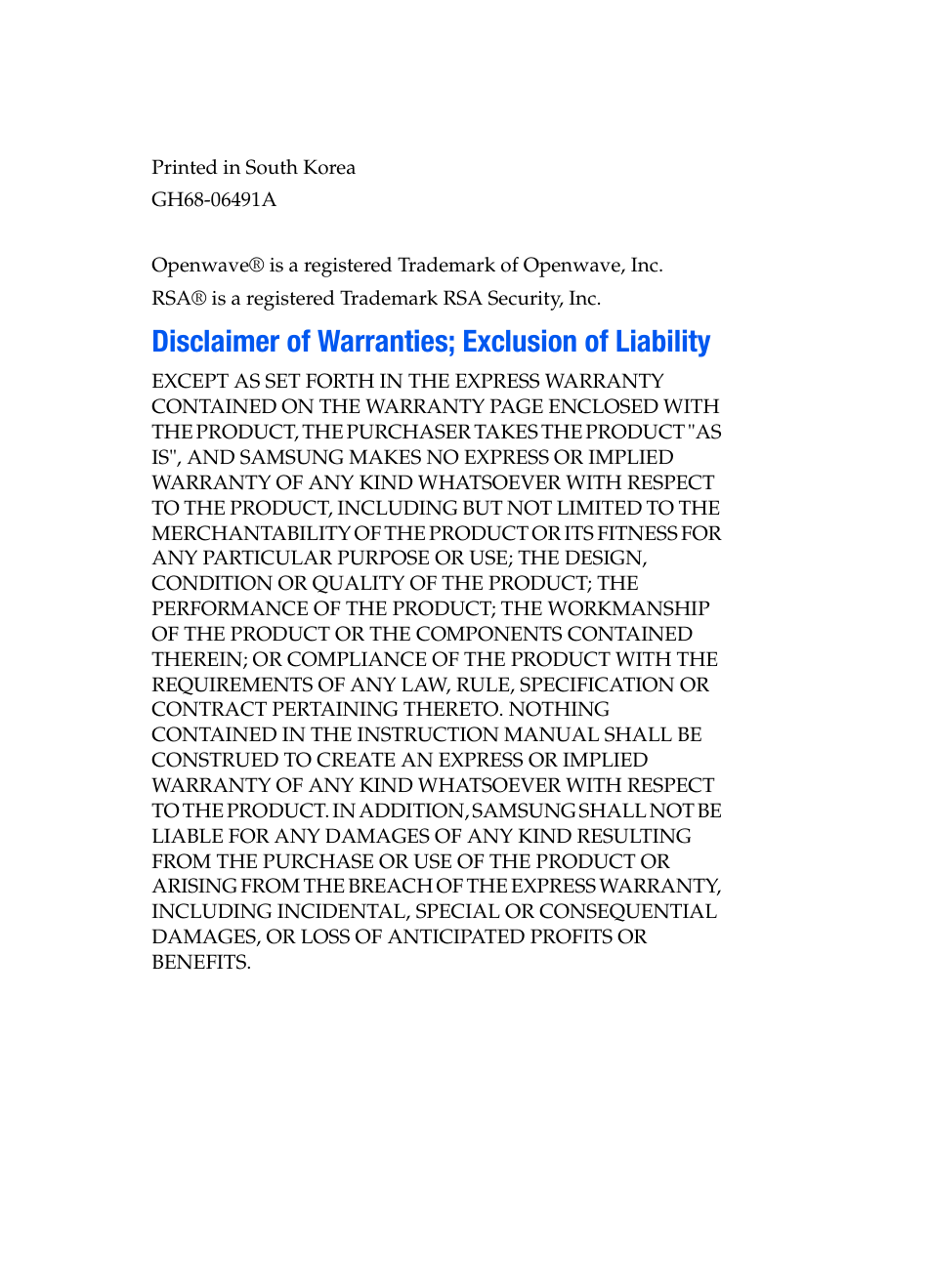 Disclaimer of warranties; exclusion of liability | Samsung SGH-P207ZKACIN User Manual | Page 3 / 209