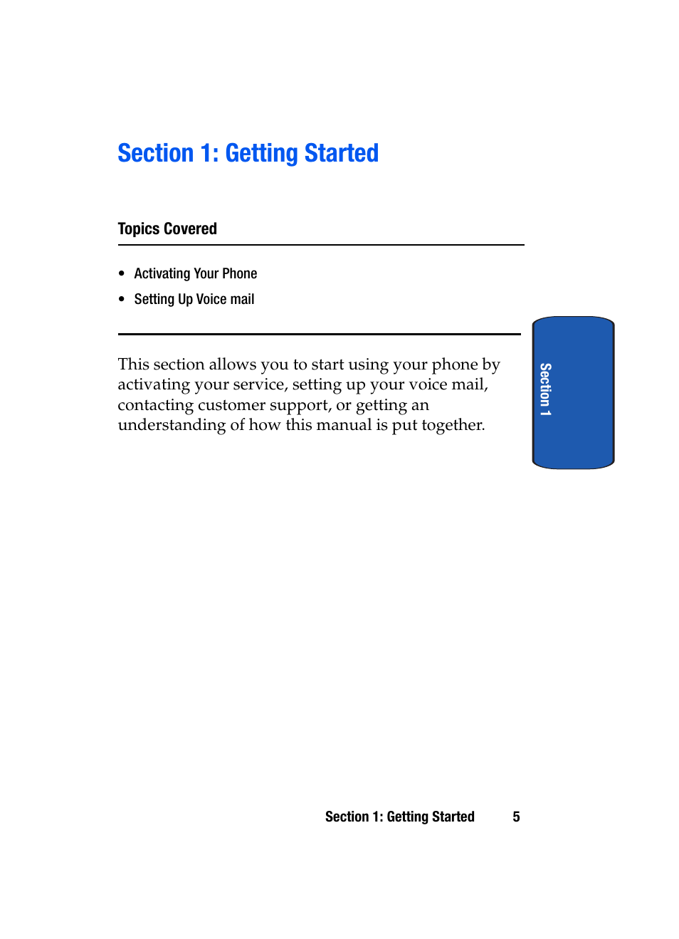 Section 1: getting started, Topics covered | Samsung SGH-P207ZKACIN User Manual | Page 9 / 209