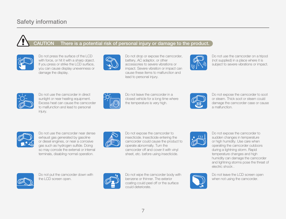 Safety information | Samsung HMX-Q20BN-XAA User Manual | Page 11 / 133