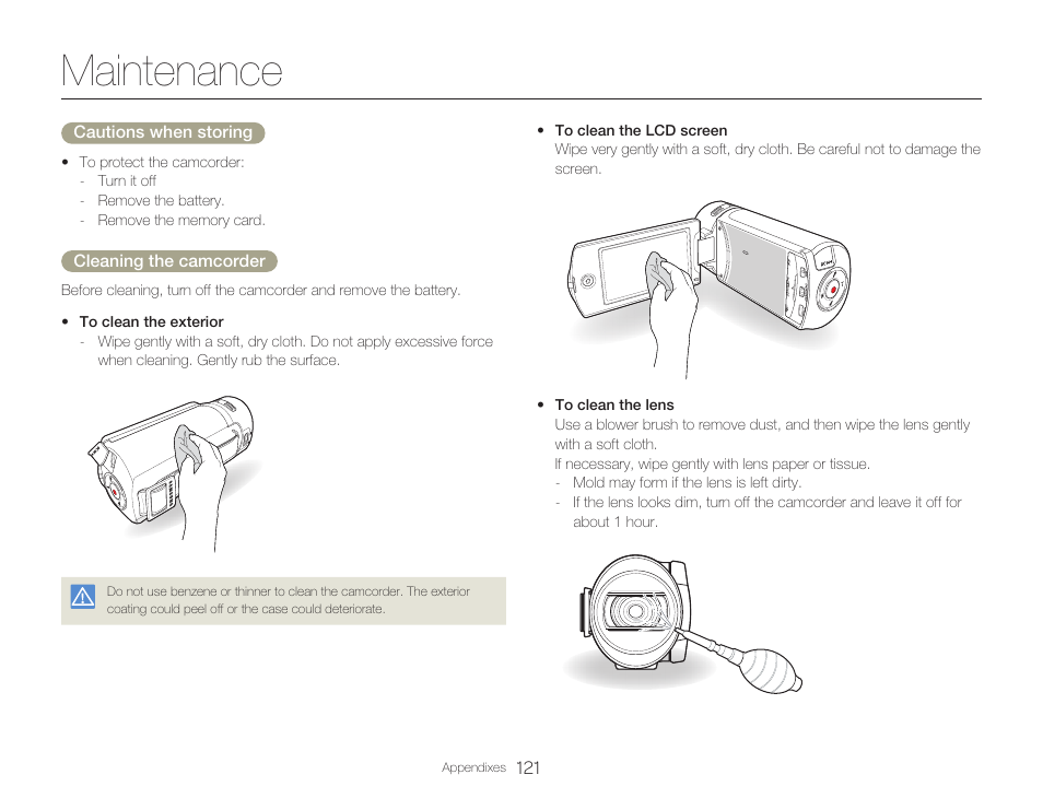 Maintenance | Samsung HMX-Q20BN-XAA User Manual | Page 125 / 133