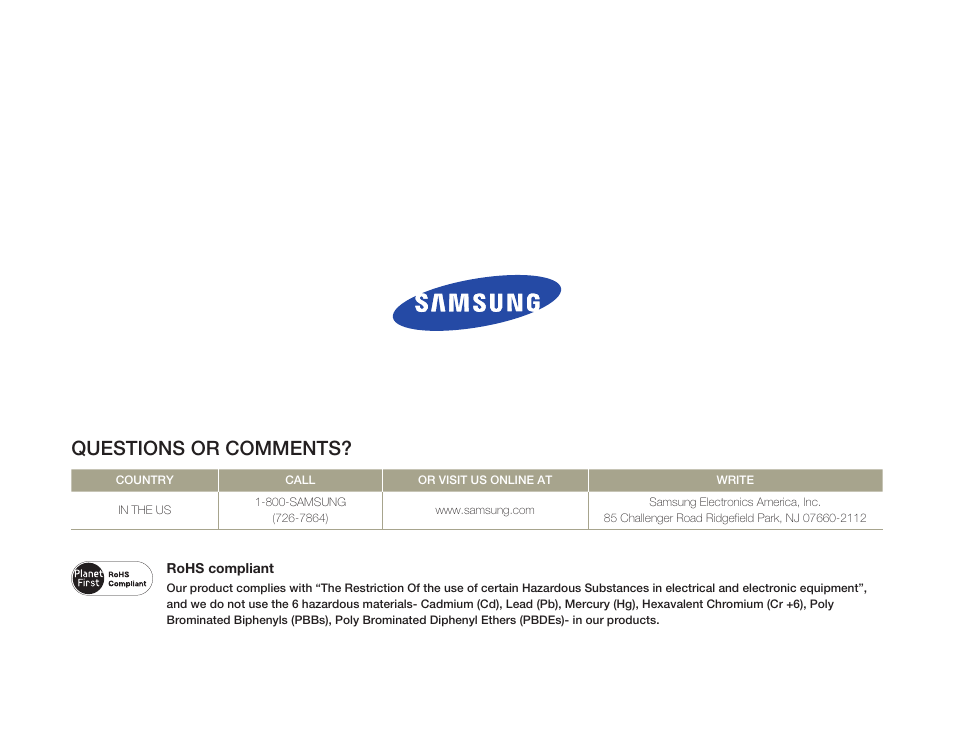 Questions or comments | Samsung HMX-Q20BN-XAA User Manual | Page 133 / 133