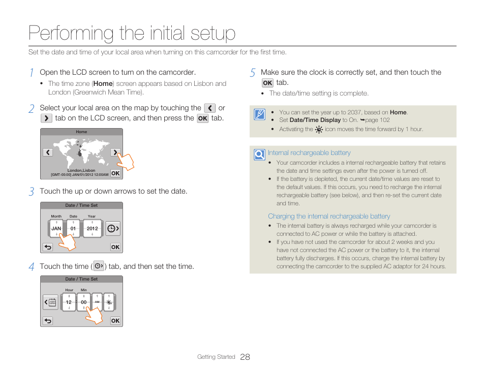 Performing the initial setup | Samsung HMX-Q20BN-XAA User Manual | Page 32 / 133