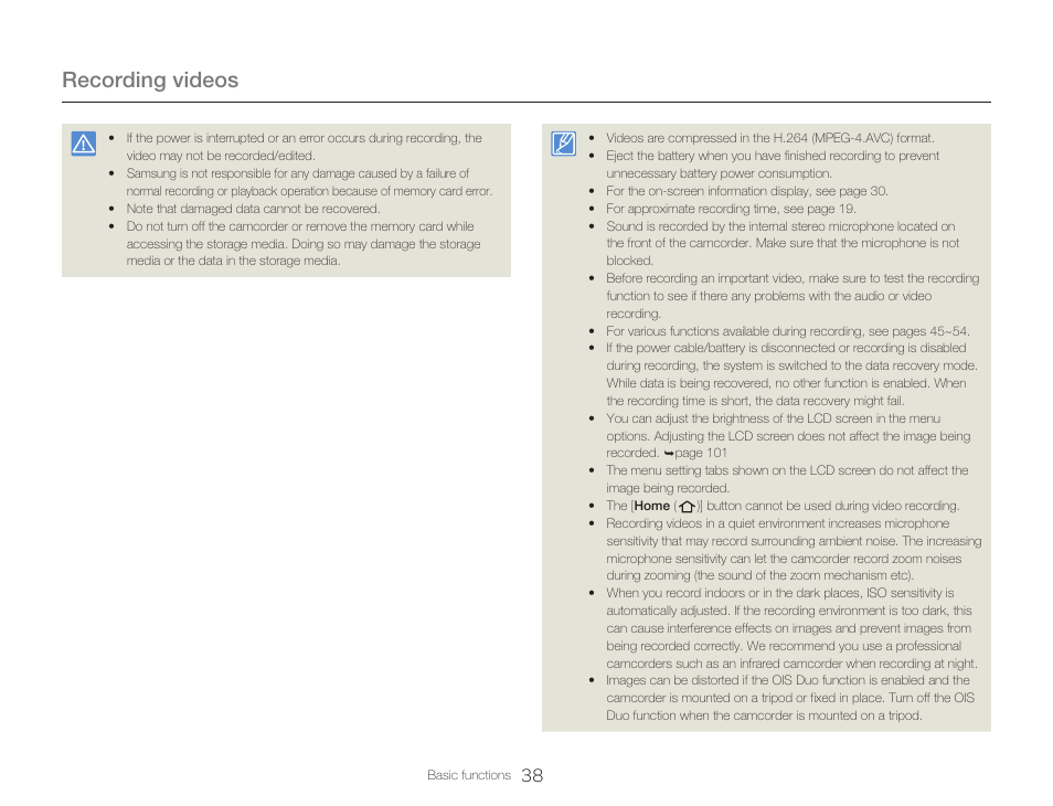 Recording videos | Samsung HMX-Q20BN-XAA User Manual | Page 42 / 133