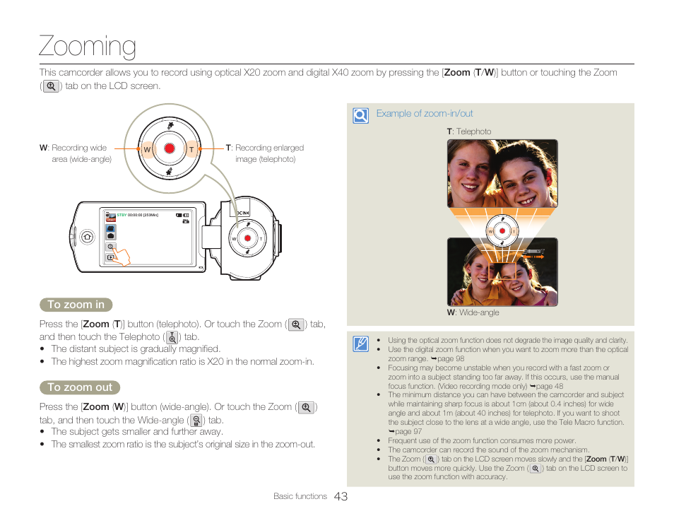 Zooming | Samsung HMX-Q20BN-XAA User Manual | Page 47 / 133