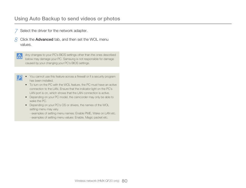 Using auto backup to send videos or photos | Samsung HMX-Q20BN-XAA User Manual | Page 84 / 133