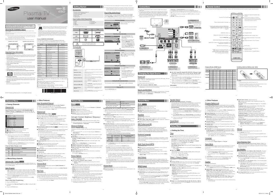 Samsung PL51E450A1FXZP User Manual | 2 pages