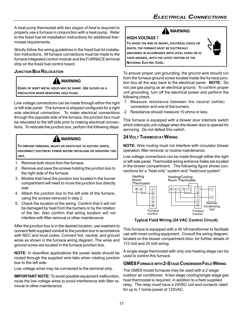 High voltage, 24 v, Gme8 f | Amana Gas Furnance S)8 User Manual | Page 17 / 48