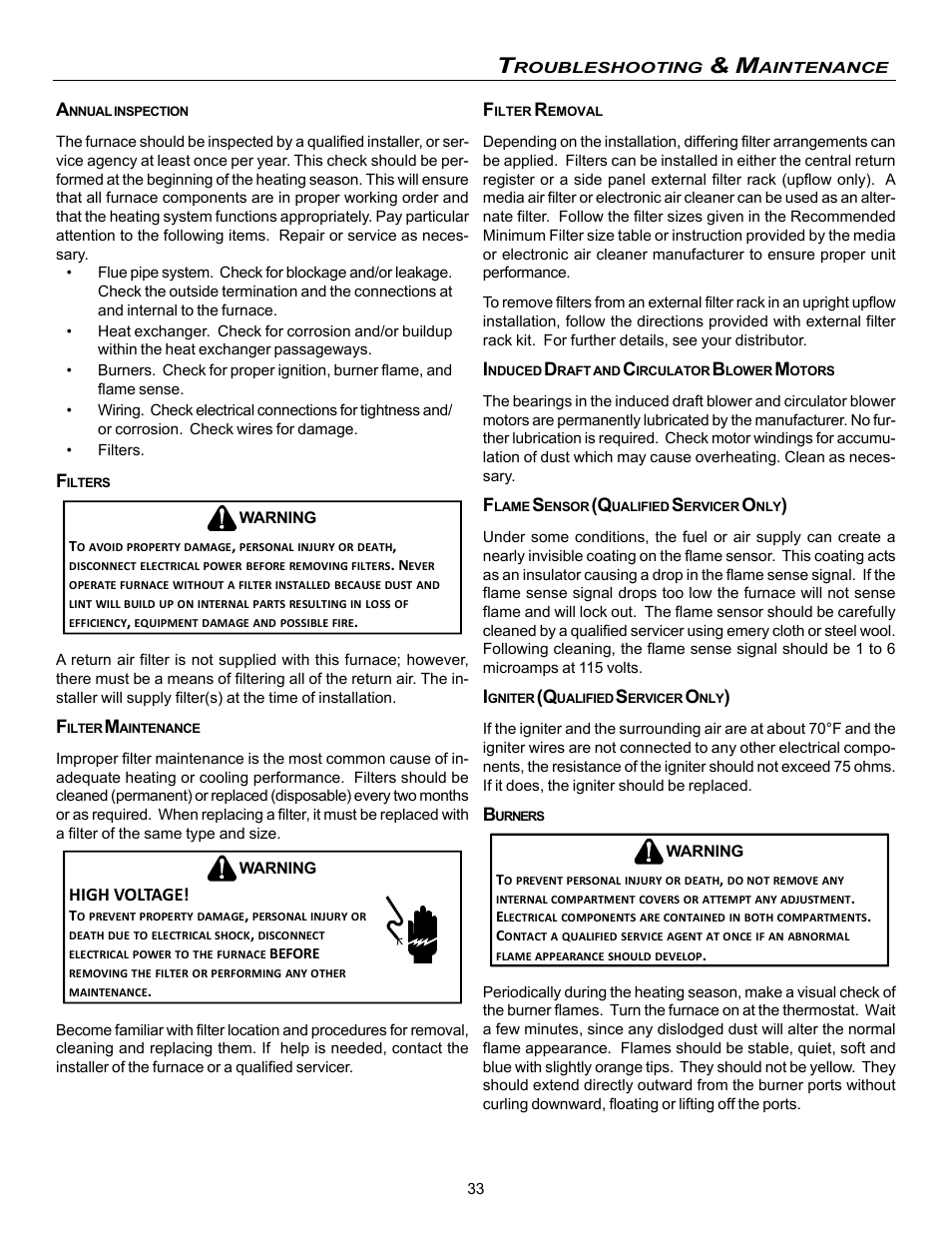 High voltage | Amana Gas Furnance S)8 User Manual | Page 33 / 48