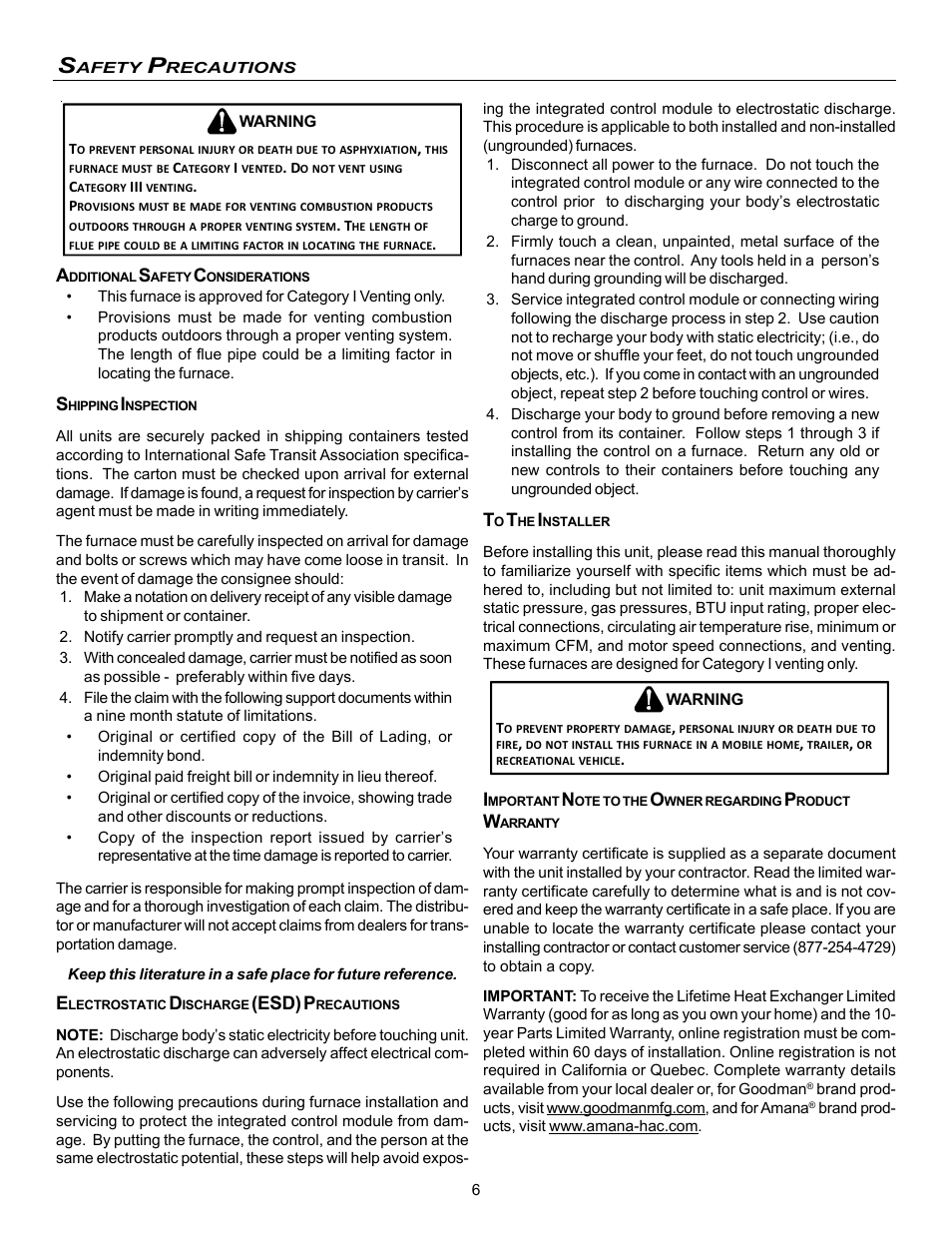 Esd) p | Amana Gas Furnance S)8 User Manual | Page 6 / 48
