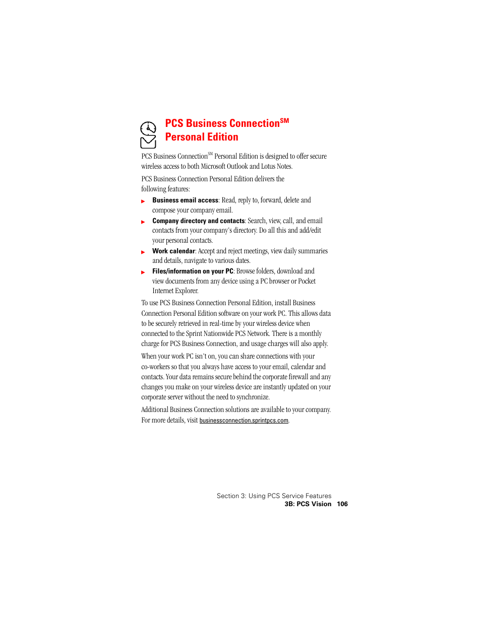 Pcs business connectionsm personal edition, Pcs business connection, Personal edition | Samsung SPH-N400ISSXAR User Manual | Page 107 / 131