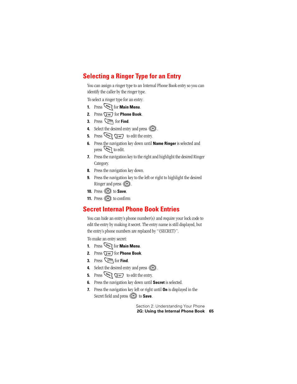 Selecting a ringer type for an entry, Secret internal phone book entries | Samsung SPH-N400ISSXAR User Manual | Page 66 / 131