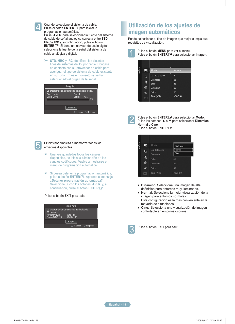 Utilización de los ajustes de imagen automáticos | Samsung PN42B400P3DXZA User Manual | Page 19 / 35