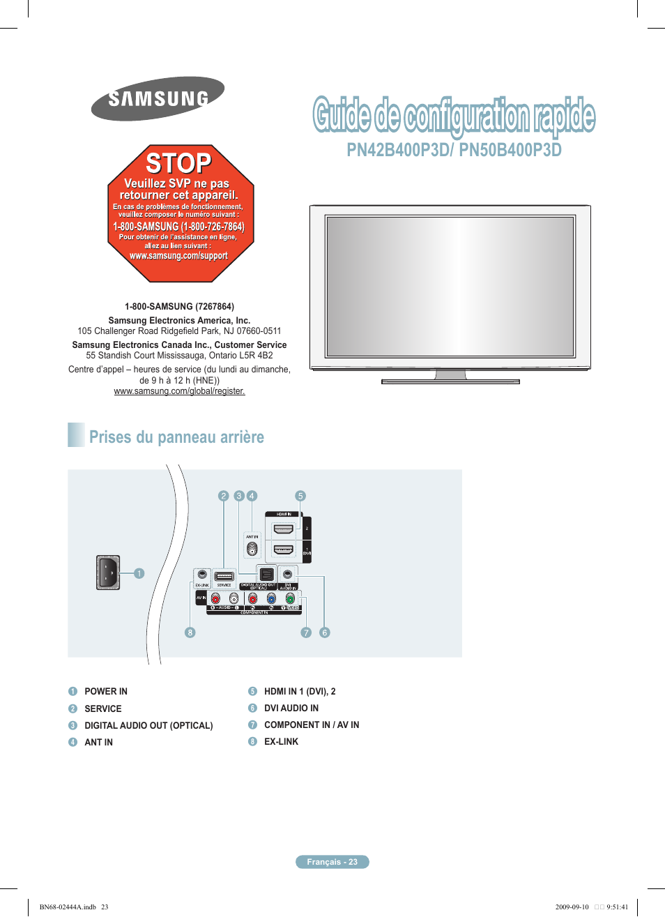 Prises du panneau arrière | Samsung PN42B400P3DXZA User Manual | Page 23 / 35