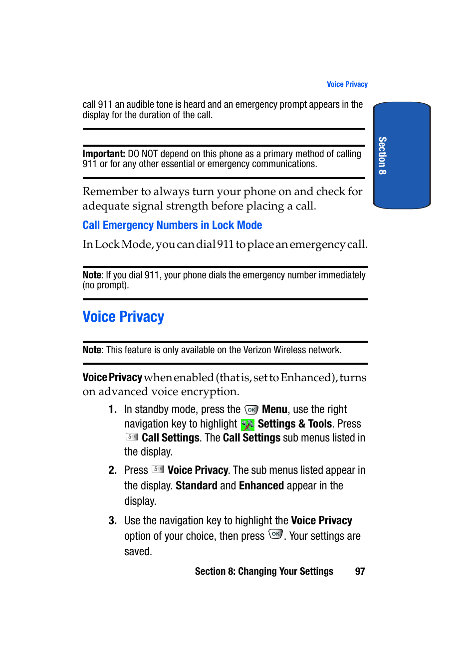 Voice privacy | Samsung SCH-A850BKVXAR User Manual | Page 101 / 178