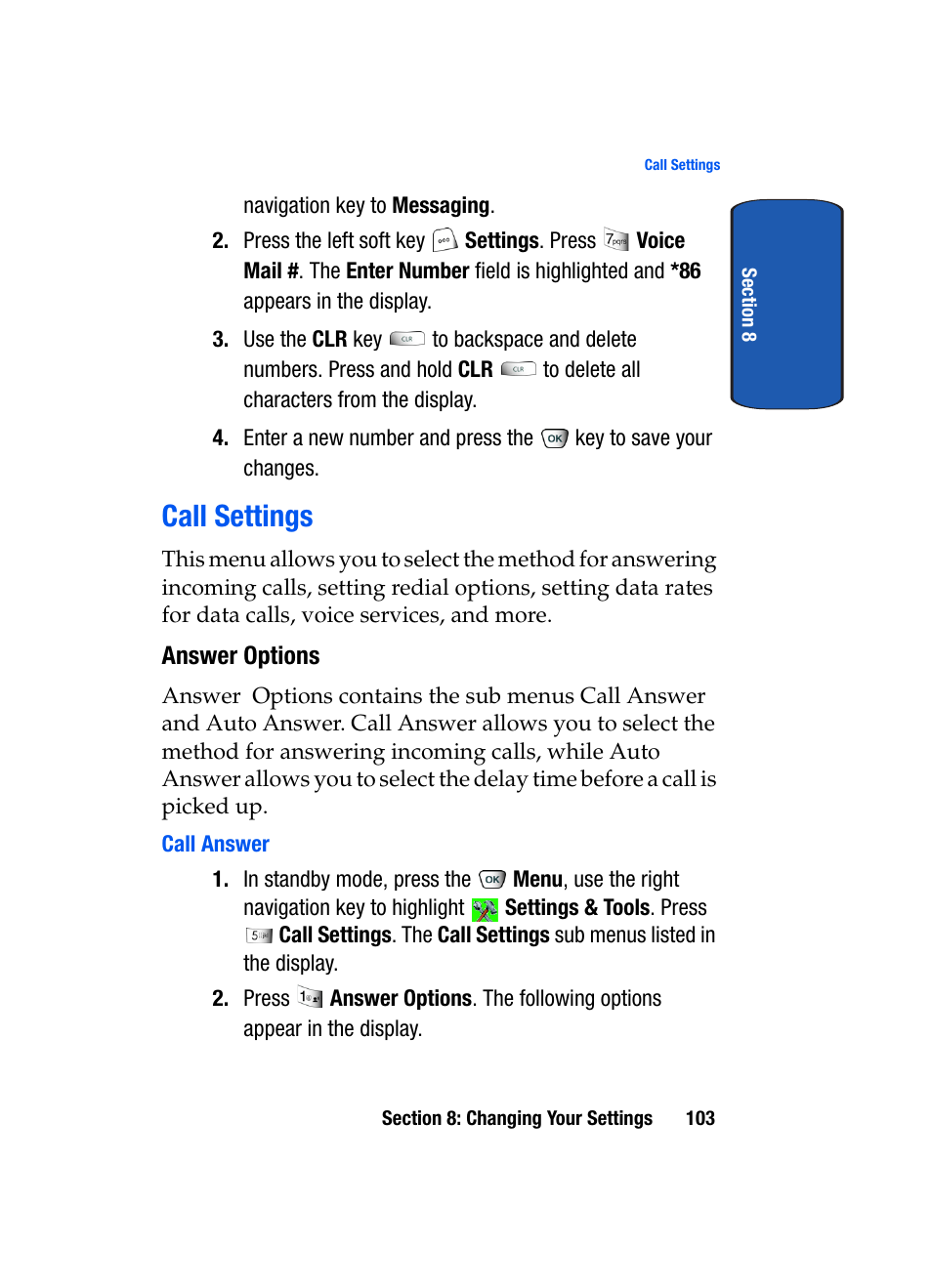 Call settings | Samsung SCH-A850BKVXAR User Manual | Page 107 / 178