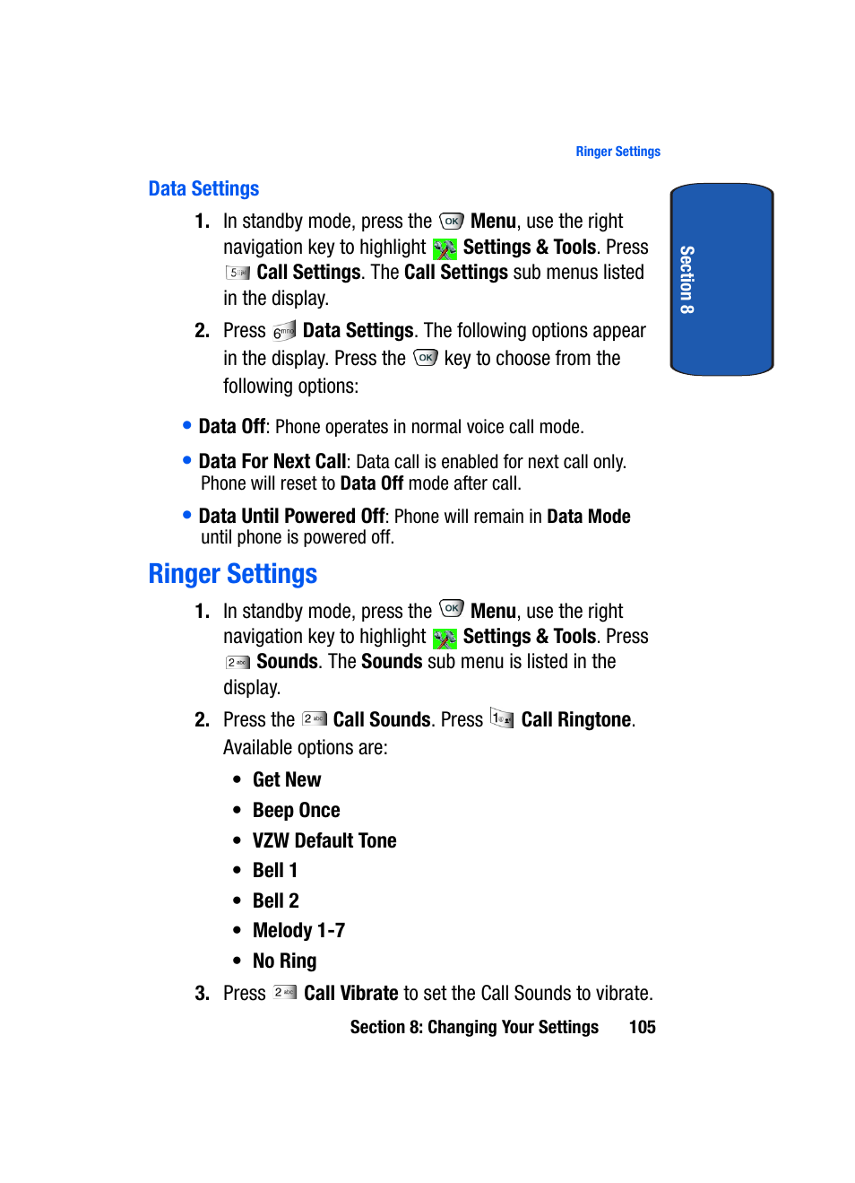 Ringer settings | Samsung SCH-A850BKVXAR User Manual | Page 109 / 178