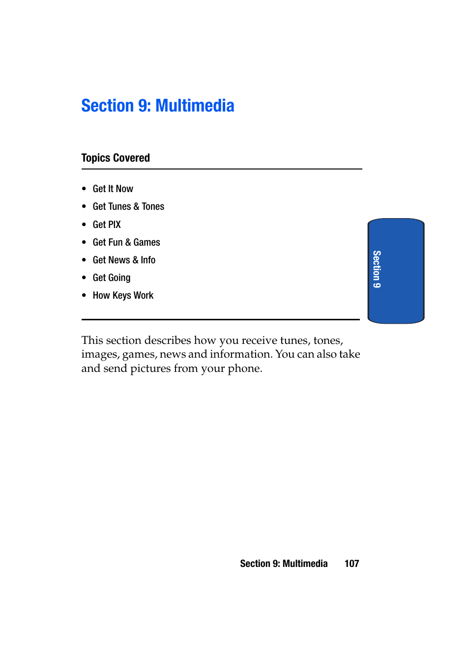 Section 9: multimedia | Samsung SCH-A850BKVXAR User Manual | Page 111 / 178