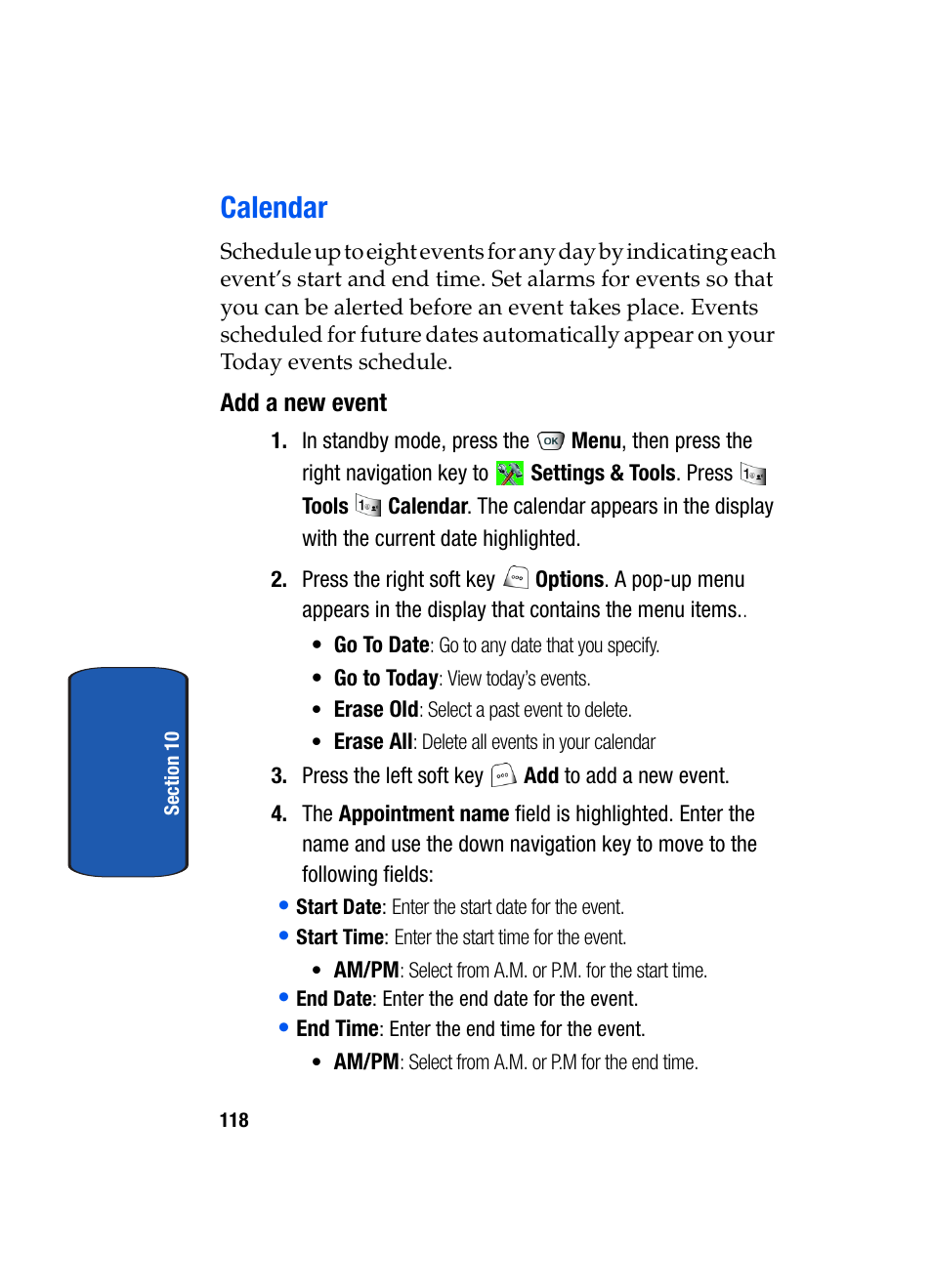 Calendar | Samsung SCH-A850BKVXAR User Manual | Page 122 / 178