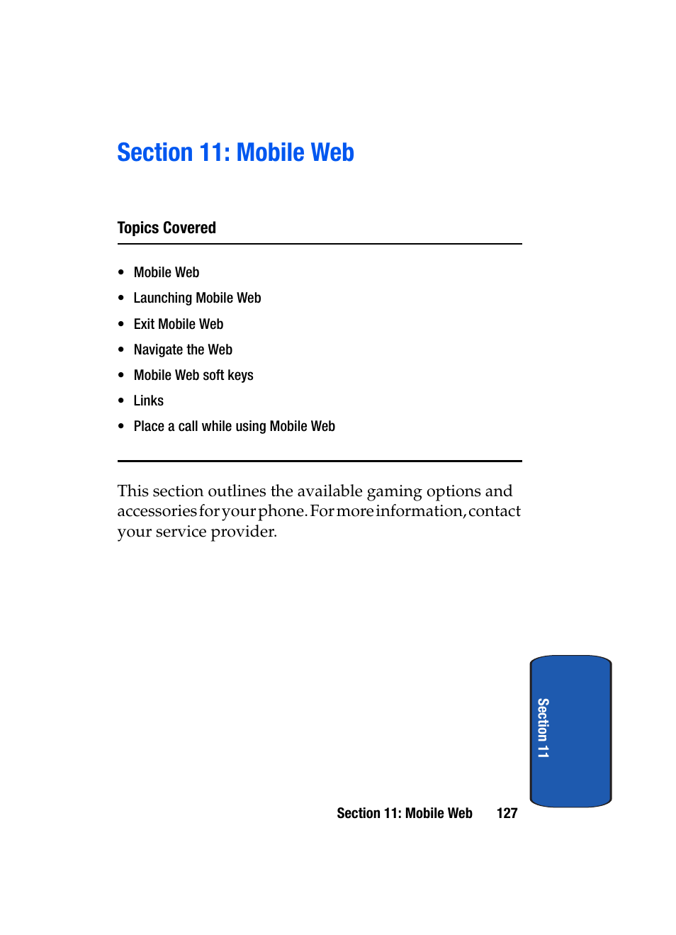 Section 11: mobile web | Samsung SCH-A850BKVXAR User Manual | Page 131 / 178