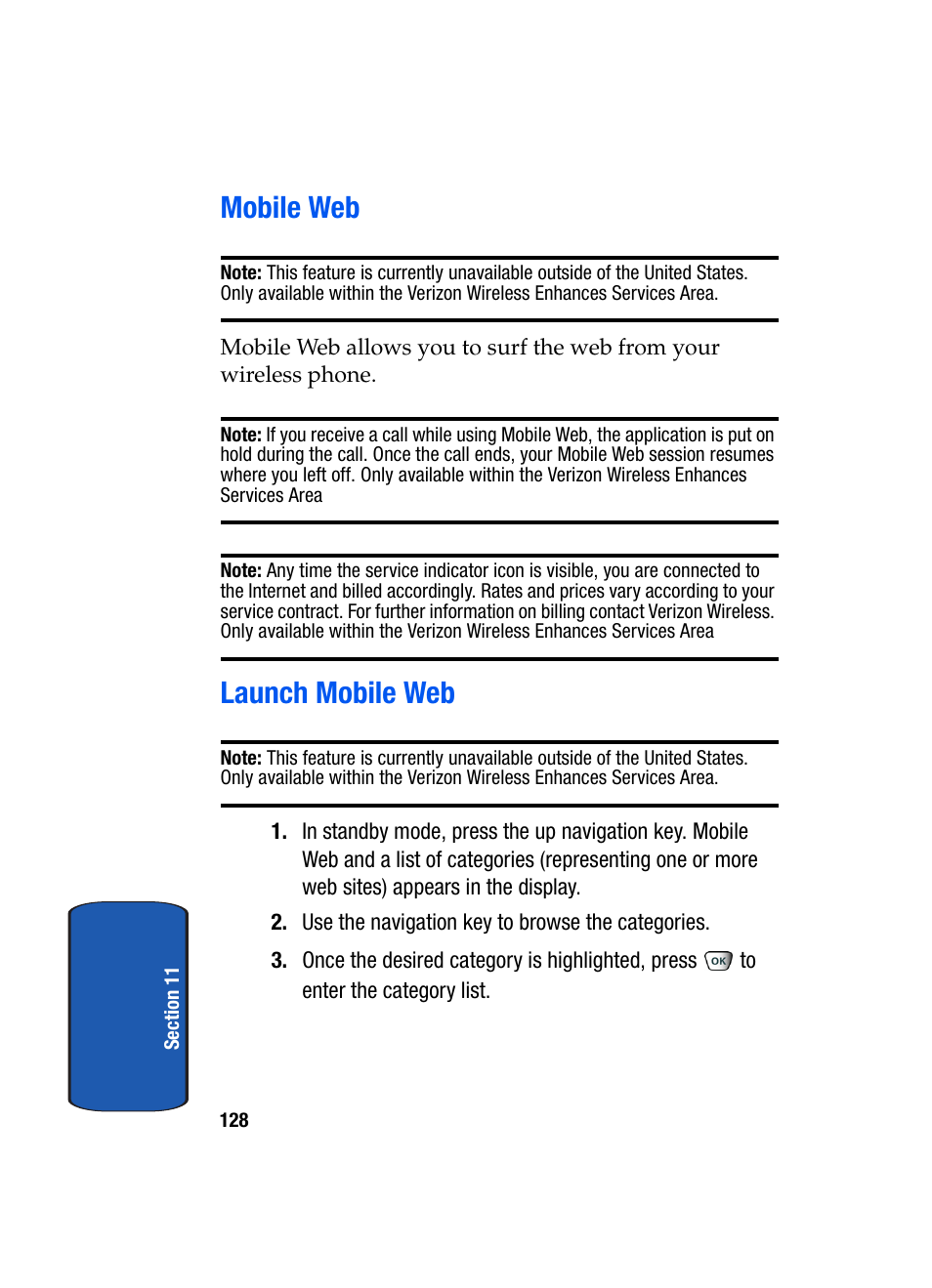 Mobile web launch mobile web, Mobile web, Launch mobile web | Samsung SCH-A850BKVXAR User Manual | Page 132 / 178