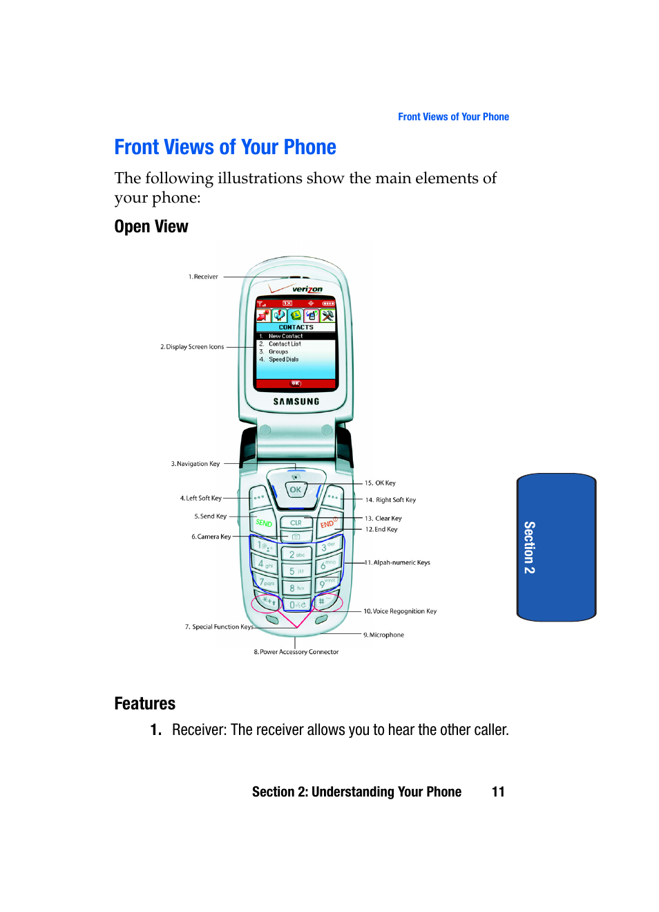 Front views of your phone | Samsung SCH-A850BKVXAR User Manual | Page 15 / 178