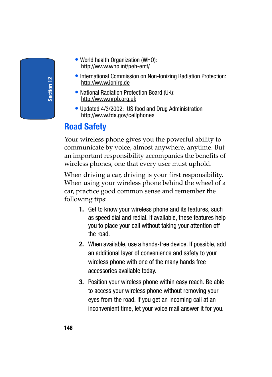 Road safety | Samsung SCH-A850BKVXAR User Manual | Page 150 / 178