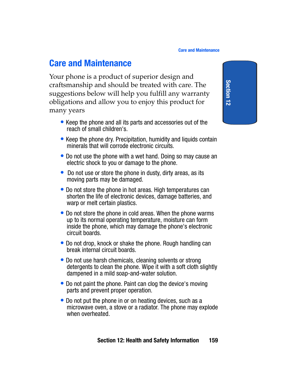 Care and maintenance | Samsung SCH-A850BKVXAR User Manual | Page 163 / 178