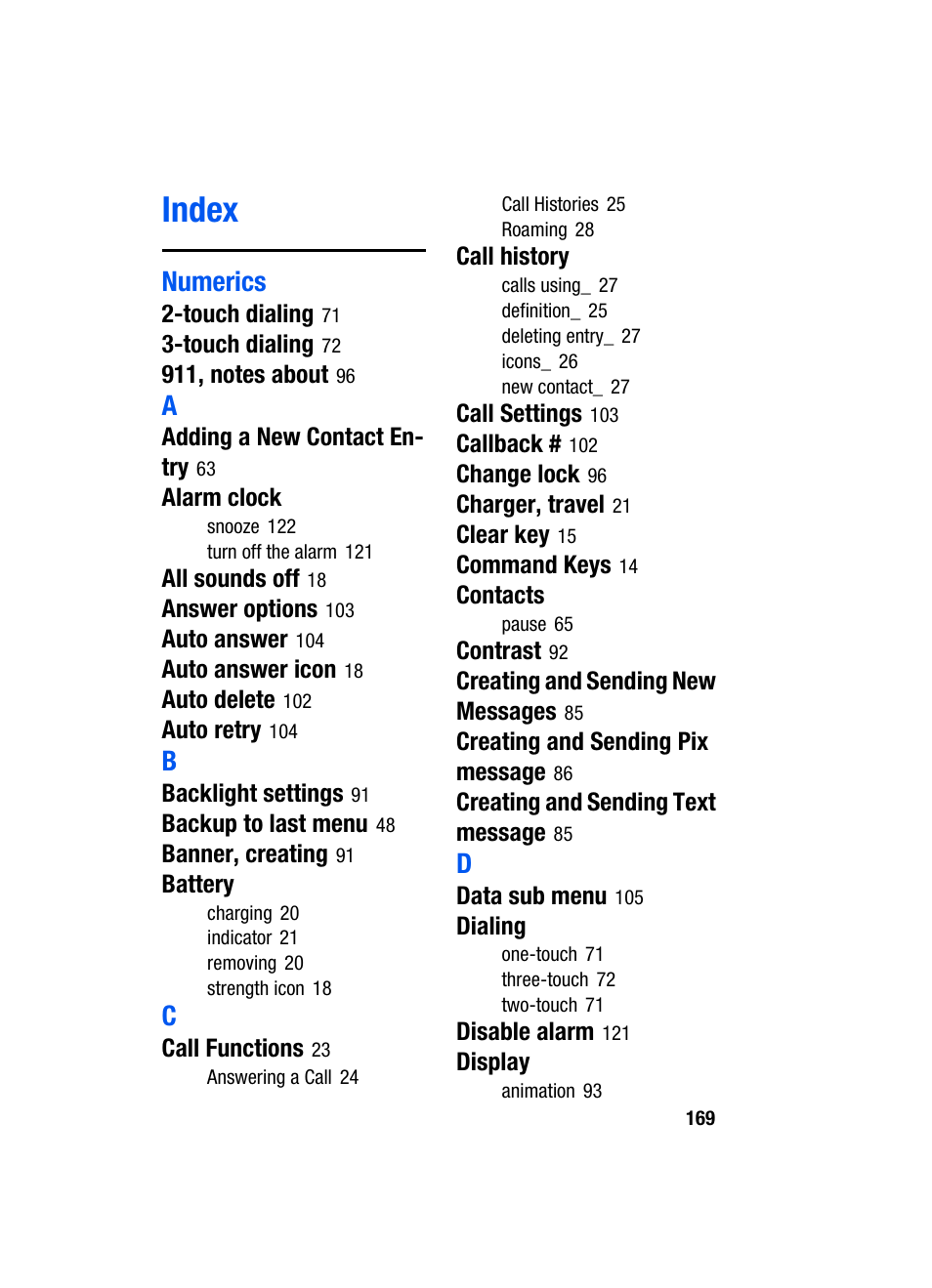 Index | Samsung SCH-A850BKVXAR User Manual | Page 173 / 178