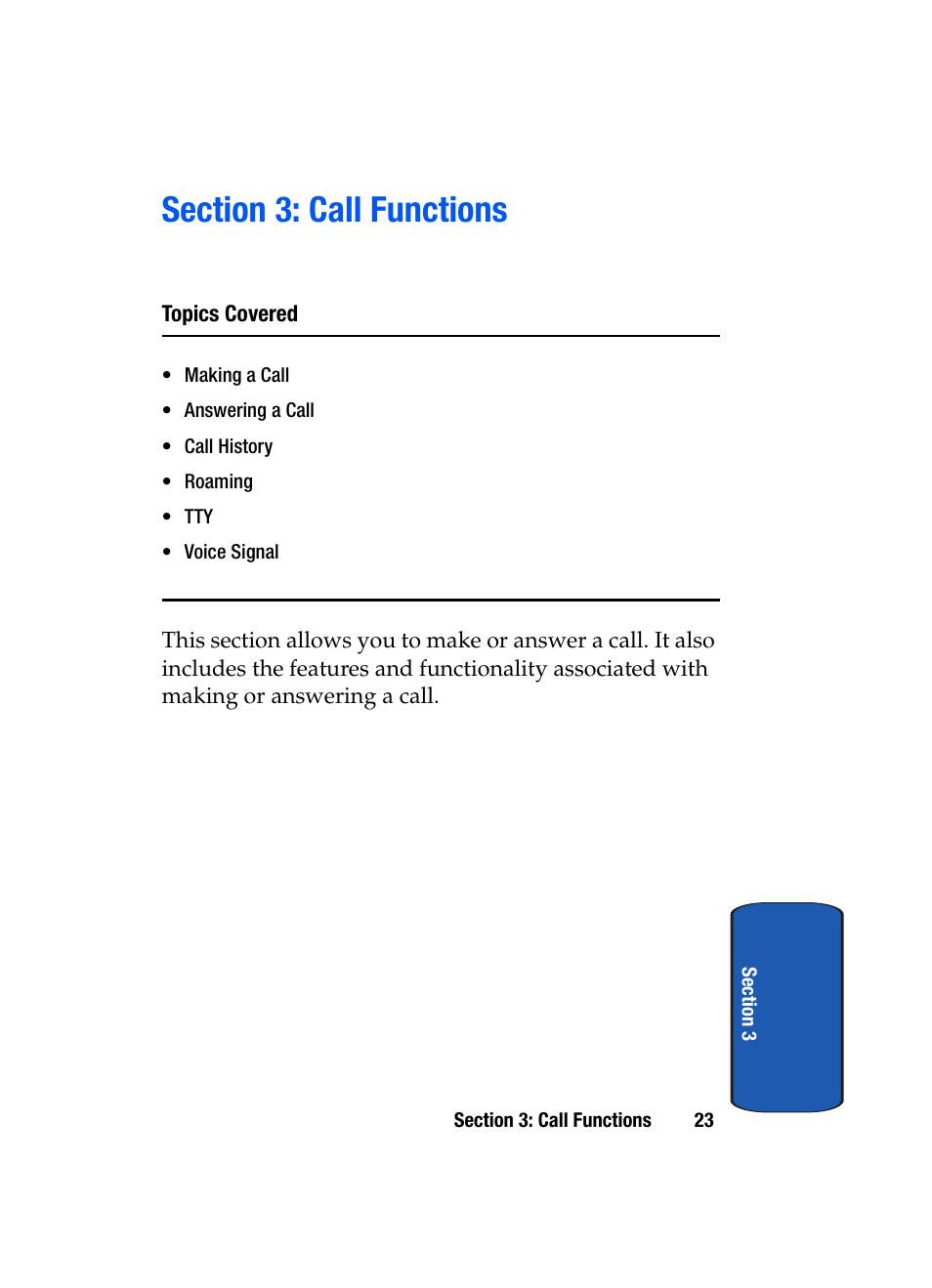 Section 3: call functions | Samsung SCH-A850BKVXAR User Manual | Page 27 / 178