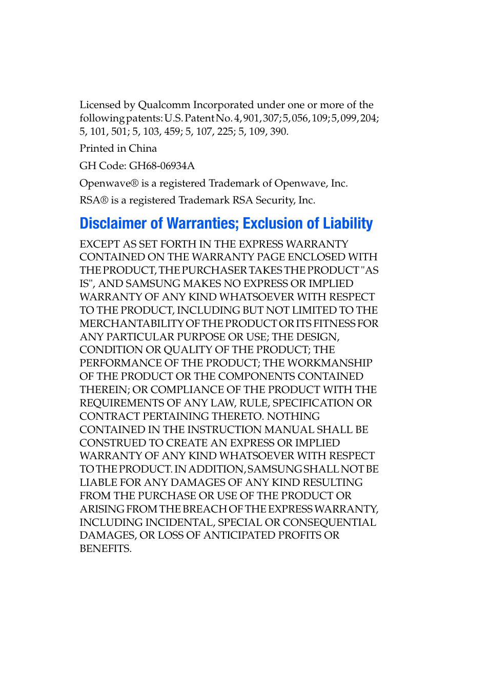Disclaimer of warranties; exclusion of liability | Samsung SCH-A850BKVXAR User Manual | Page 3 / 178