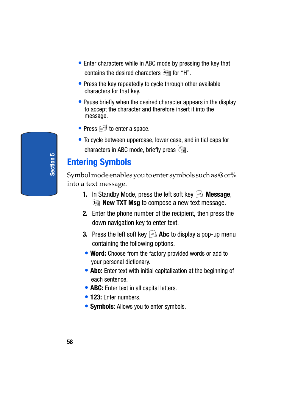 Entering symbols | Samsung SCH-A850BKVXAR User Manual | Page 62 / 178